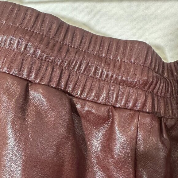 LOFT Women's Faux Leather Brown Pull On Lined Straight Pants With Pockets Sz L - Picture 8 of 11
